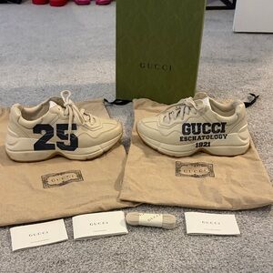 Gucci Cream Sneakers with Black Lettering